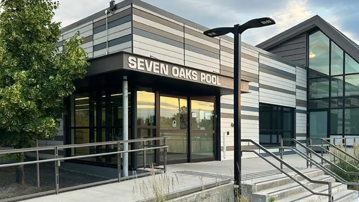 Building exterior at Seven Oaks Pool