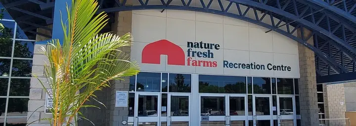 Building exterior at Nature Fresh Farms Recreation Centre Pool